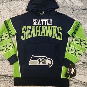 NFL SEATTLE SEAHAWKS SWEATER‎ MENS MEDIUM BLUE GREEN UGLY CHRISTMAS HOODIE NEW!